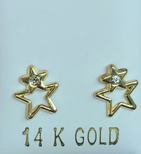 Load image into Gallery viewer, 14k Yellow Gold Star Earrings with CZs