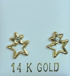 14k Yellow Gold Star Earrings with CZs