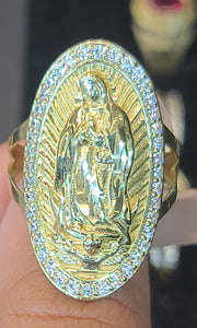 Yellow Gold Virgen De Guadalupe Ring with CZs