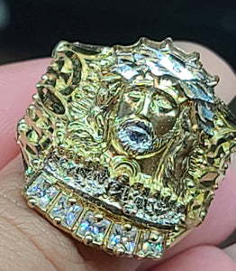 10k Yellow Gold Jesus Face Ring with CZs