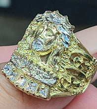 Load image into Gallery viewer, 10k Yellow Gold Jesus Face Ring with CZs