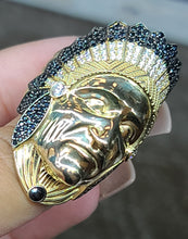 Load image into Gallery viewer, 10k Yellow Gold Ring With Indian Face and CZs
