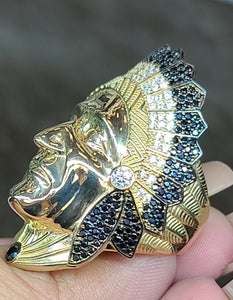 10k Yellow Gold Ring With Indian Face and CZs