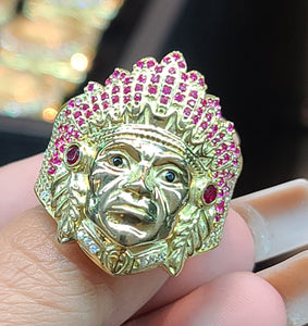 10k Yellow Gold Native american face with CZs