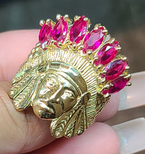 Load image into Gallery viewer, 10k Yellow Gold Native American Face Ring With Pink Stones