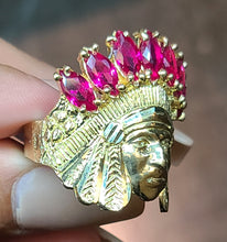 Load image into Gallery viewer, 10k Yellow Gold Native American Face Ring With Pink Stones