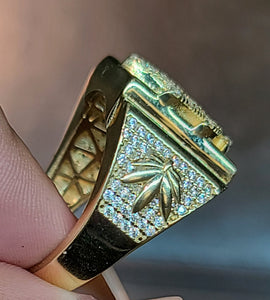 10k Yellow Gold Hemp Leaf Ring With CZs