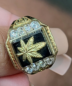 10k Yellow Gold Ring With a Hemp Leaf Design and CZs