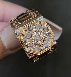 10k Rose Gold Ring With Greek Designs and CZs