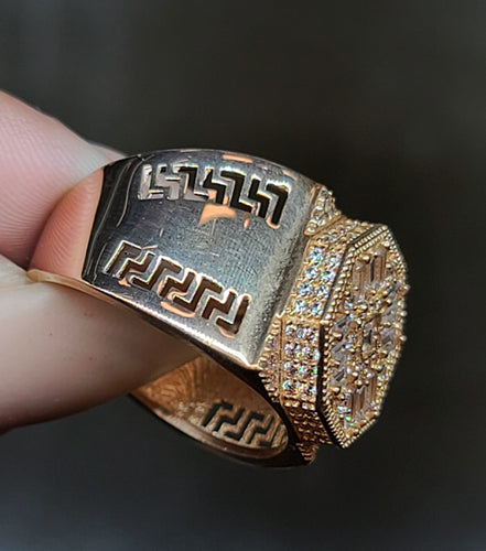 10k Rose Gold Ring With Greek Designs and CZs