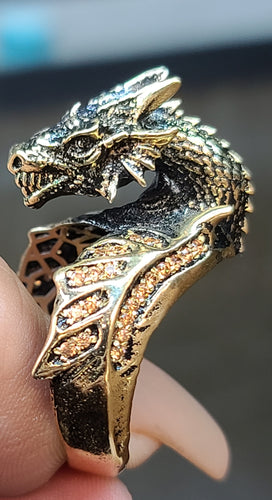 10k Yellow Gold Dragon Ring with CZs