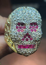 Load image into Gallery viewer, 10k Yellow Gold Skull Ring with CZs