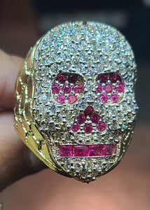 10k Yellow Gold Skull Ring with CZs