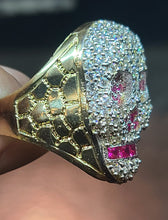 Load image into Gallery viewer, 10k Yellow Gold Skull Ring with CZs