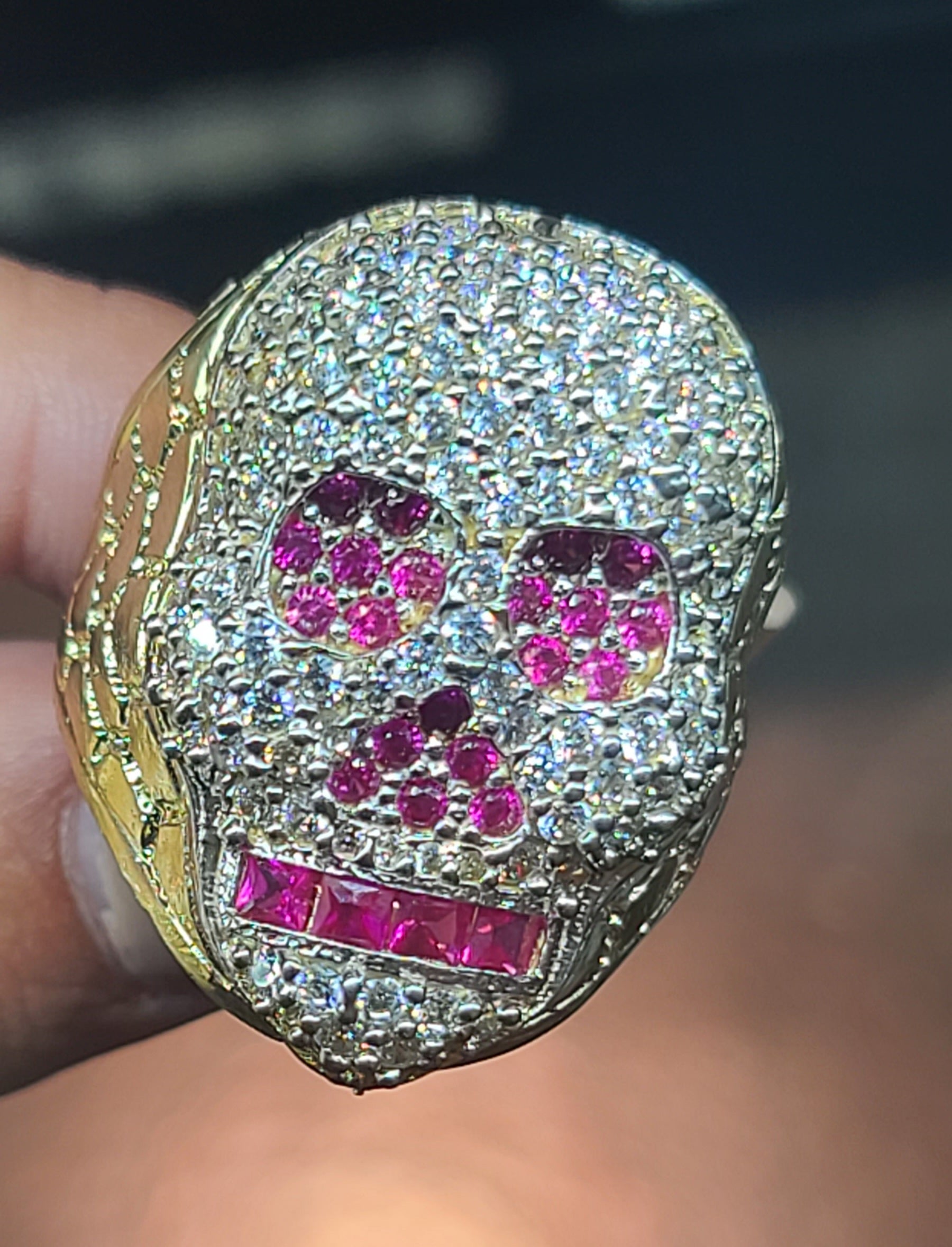 10k Yellow Gold Skull Ring with CZs