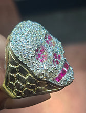 Load image into Gallery viewer, 10k Yellow Gold Skull Ring with CZs