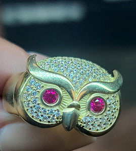 10k Yellow Gold Owl Eyes Ring with CZs