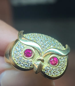 10k Yellow Gold Owl Eyes Ring with CZs