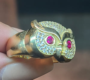 10k Yellow Gold Owl Eyes Ring with CZs