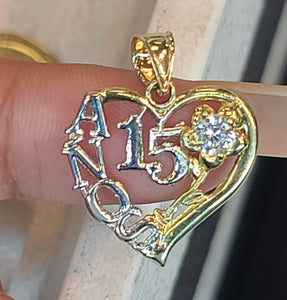 Yellow Gold Quinceanera Pendant with  CZs