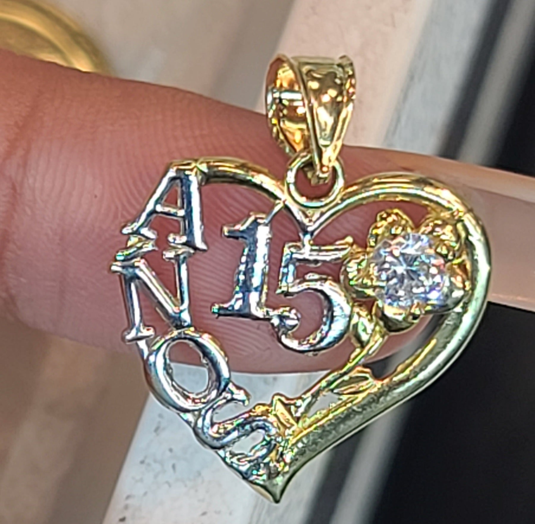Yellow Gold Quinceanera Pendant with  CZs