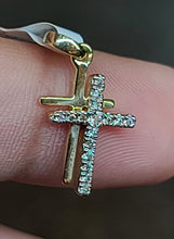 Load image into Gallery viewer, Yellow Gold Double  Cross Pendant with CZs