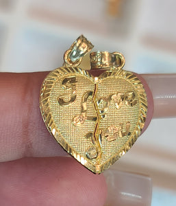 Yellow Gold Heart Pendant With The Words I Love You