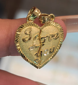 Yellow Gold Heart Pendant With The Words I Love You