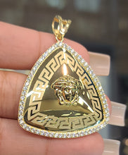 Load image into Gallery viewer, Yellow Gold Triangular Pendant with Medusa Face and CZs