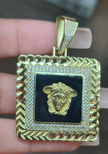 Load image into Gallery viewer, Yellow Gold Square Pendant With Medusa Face and CZs