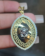 Load image into Gallery viewer, Yellow Gold Greek Oval Shaped Pendant With Medusa Face and CZs
