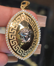Load image into Gallery viewer, Yellow Gold Greek Oval Shaped Pendant With Medusa Face and CZs
