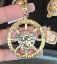 Load image into Gallery viewer, Yellow Gold Circular Greek Pendant with Medusa Face
