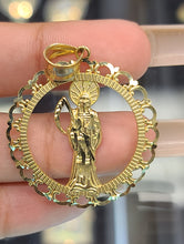 Load image into Gallery viewer, Yellow Gold Circular Pendant with The Santa Muerte