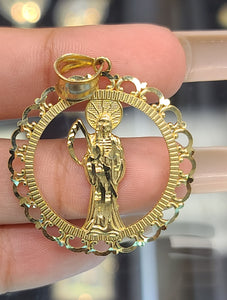 Yellow Gold Circular Pendant with The Santa Muerte