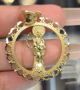 Yellow Gold Circular Pendant with The Santa Muerte