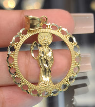 Load image into Gallery viewer, Yellow Gold Circular Pendant with The Santa Muerte