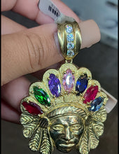 Load image into Gallery viewer, Yellow Gold Native American Face Pendant with Colorful Stones