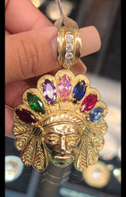 Load image into Gallery viewer, Yellow Gold Native American Face Pendant with Colorful Stones