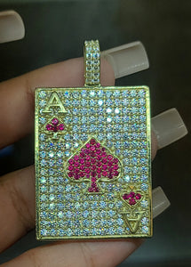 Yellow Gold Ace Playing Card with CZs