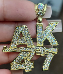 Yellow Gold AK47 Pendant with CZs