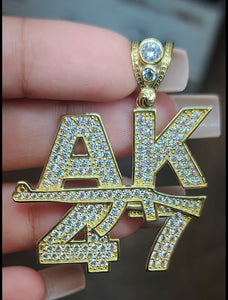 Yellow Gold AK47 Pendant with CZs