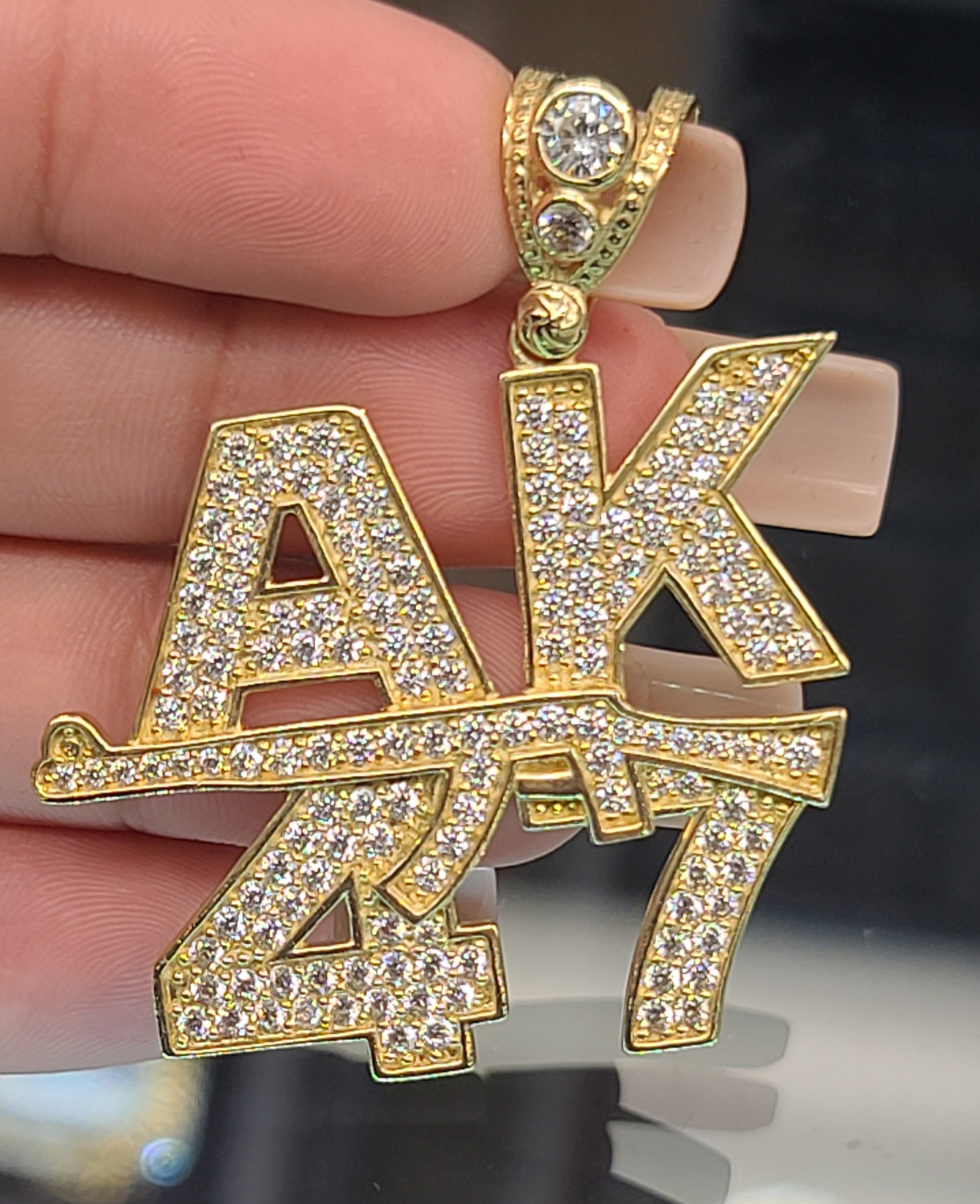 Yellow Gold AK47 Pendant with CZs