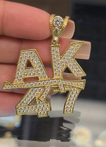 Yellow Gold AK47 Pendant with CZs