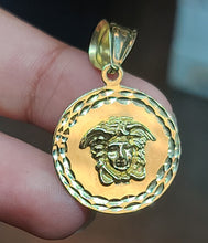 Load image into Gallery viewer, Small Yellow Gold Circular Medusa Face Pendant