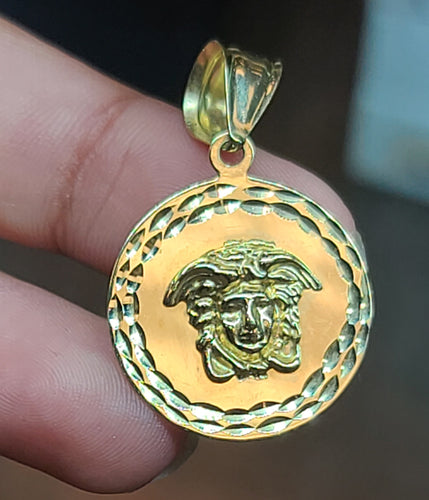 Small Yellow Gold Circular Medusa Face Pendant