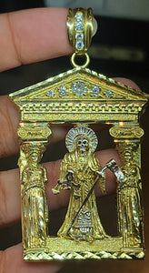 Yellow Gold Square Pendant with Santa Muerte