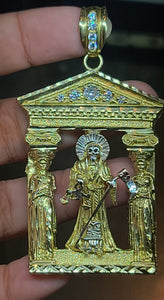 Yellow Gold Square Pendant with Santa Muerte