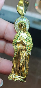 Yellow Gold Virgin De Guadalupe Pendant with CZs