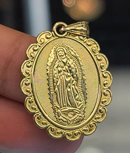 Yellow Gold Oval Pendent with The Virgin De Guadalupe